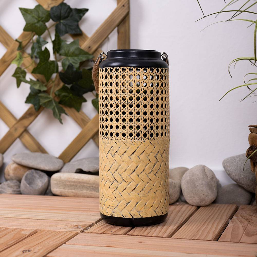 Solarlampen Solarleuchte Lampe Bambus Garten Rattan Balkon Solar Laterne zum hinstellen und aufhängen, 1x LED warmweiß, DxH 12 x 45 cm