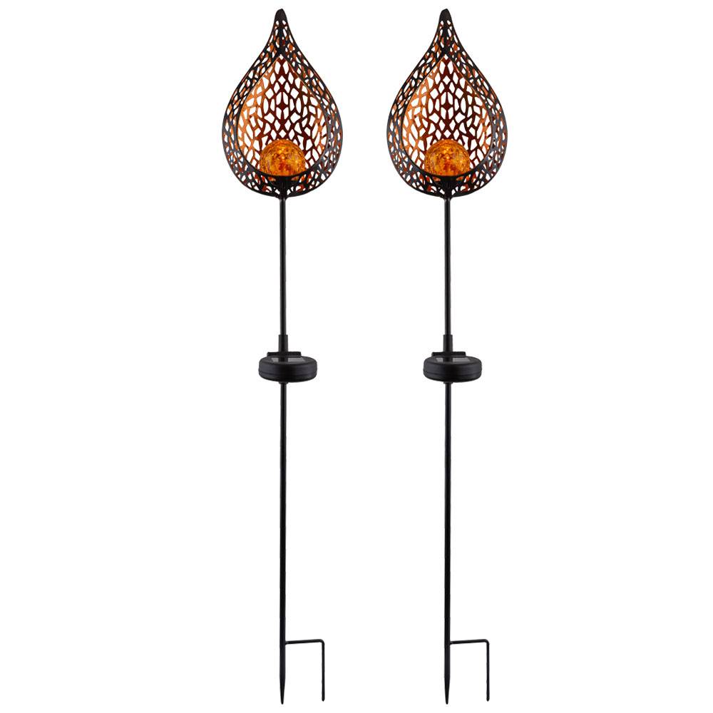 Solarleuchte Flamme Garten Solarstab für Außen Solar Garten Deko für Außen, mit Erdspieß und Lichteffekt, Crackle Glas, 10x LED warmweiß, H 90 c
