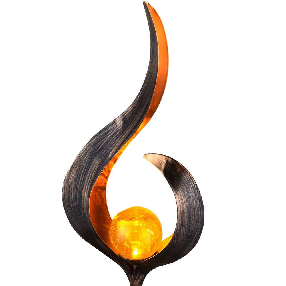 Solarleuchte Flamme Garten Solarstab für Außen Solar Garten Deko für Außen, mit Erdspieß und Crackle Glas Lichteffekt, 1x LED, H 90 cm, 2er Set