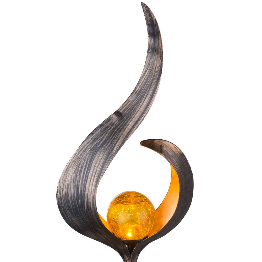 Solarleuchte Flamme Garten Solarstab für Außen Solar Garten Deko für Außen, mit Erdspieß und Crackle Glas Lichteffekt, 1x LED, H 90 cm, 2er Set