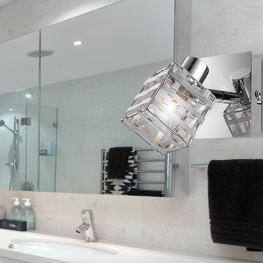 Wandleuchte Wandlampe schwenkbar silber Wandstrahler Innen Strahler, Schirm aus ALU Geflecht, HxBxT 12,5 x 9 x 11 cm, 2er Set