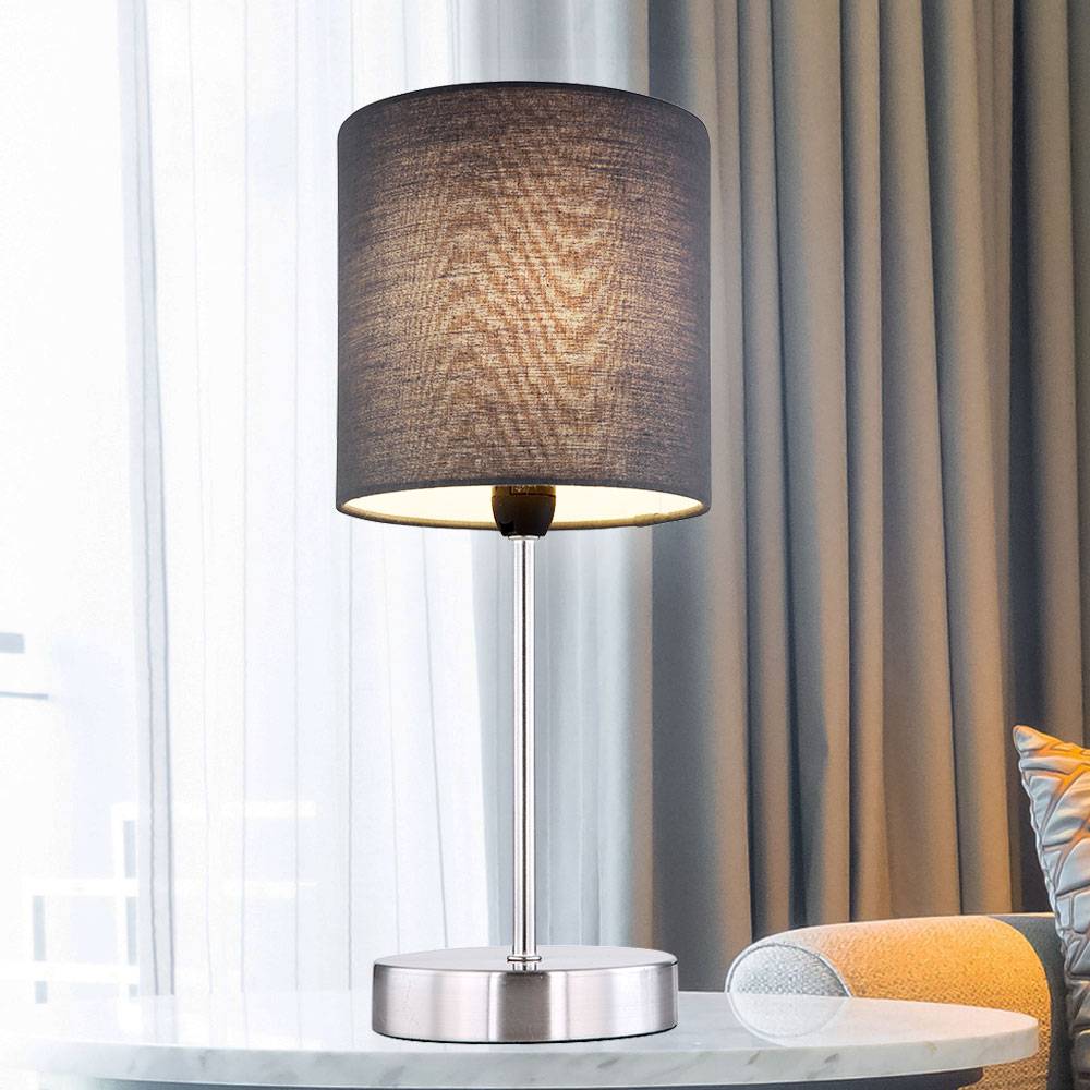 Tischleuchte Tischlampe Wohnzimmer Leselampe Textilschirm Nachttischlampe, anthrazit Ambiente-Licht, 1x E14, DxH 15x35 cm