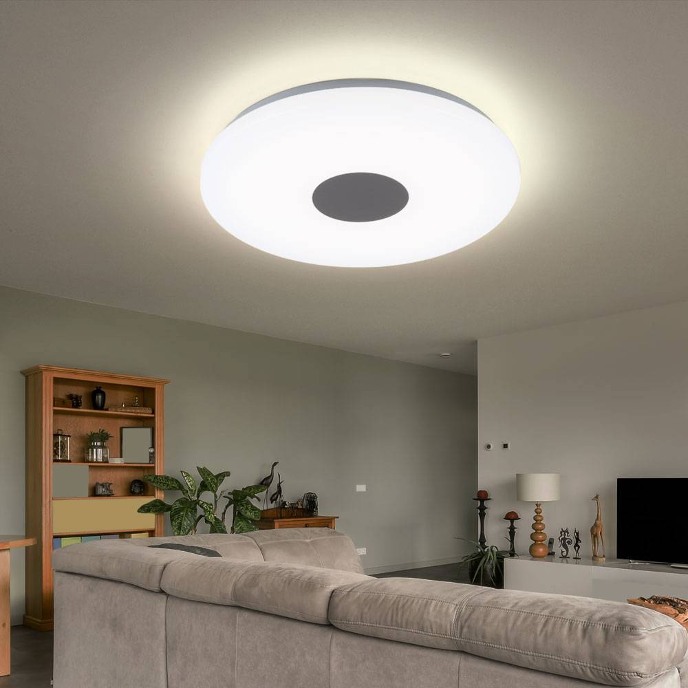 Deckenleuchte Deckenleuchten Wohnzimmer Deckenlampe LED in runder Form, Chrom mit Acrylschirm, 1x LED 18W 1260 lm warmweiß, 37,5 cm