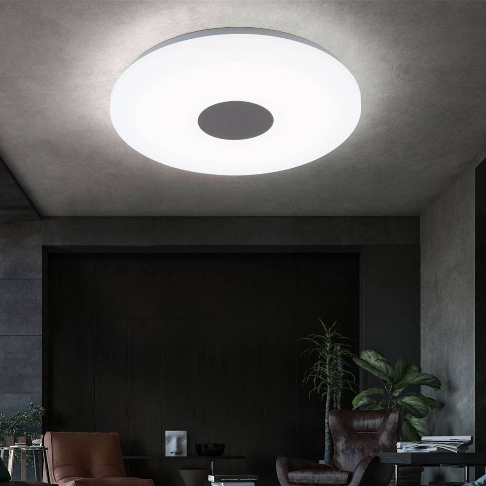 Deckenleuchte Deckenleuchten Wohnzimmer Deckenlampe LED in runder Form, Chrom mit Acrylschirm, 1x LED 18W 1260 lm warmweiß, 37,5 cm