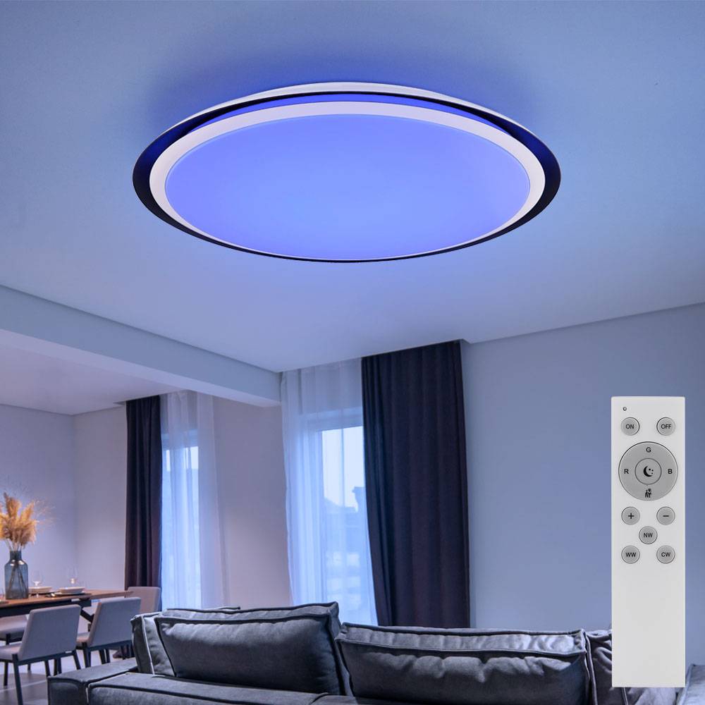 Smart Home Deckenleuchte RGB Deckenlampe App steuerbar Deckenlampe Smart, Fernbedienung dimmbar, 1x RGB 5W 1x LED 40W 3200Lm 3000-6500K, 56 cm