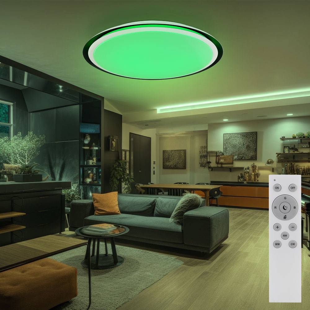 Smart Home Deckenleuchte RGB Deckenlampe App steuerbar Deckenlampe Smart, Fernbedienung dimmbar, 1x RGB 5W 1x LED 40W 3200Lm 3000-6500K, 56 cm