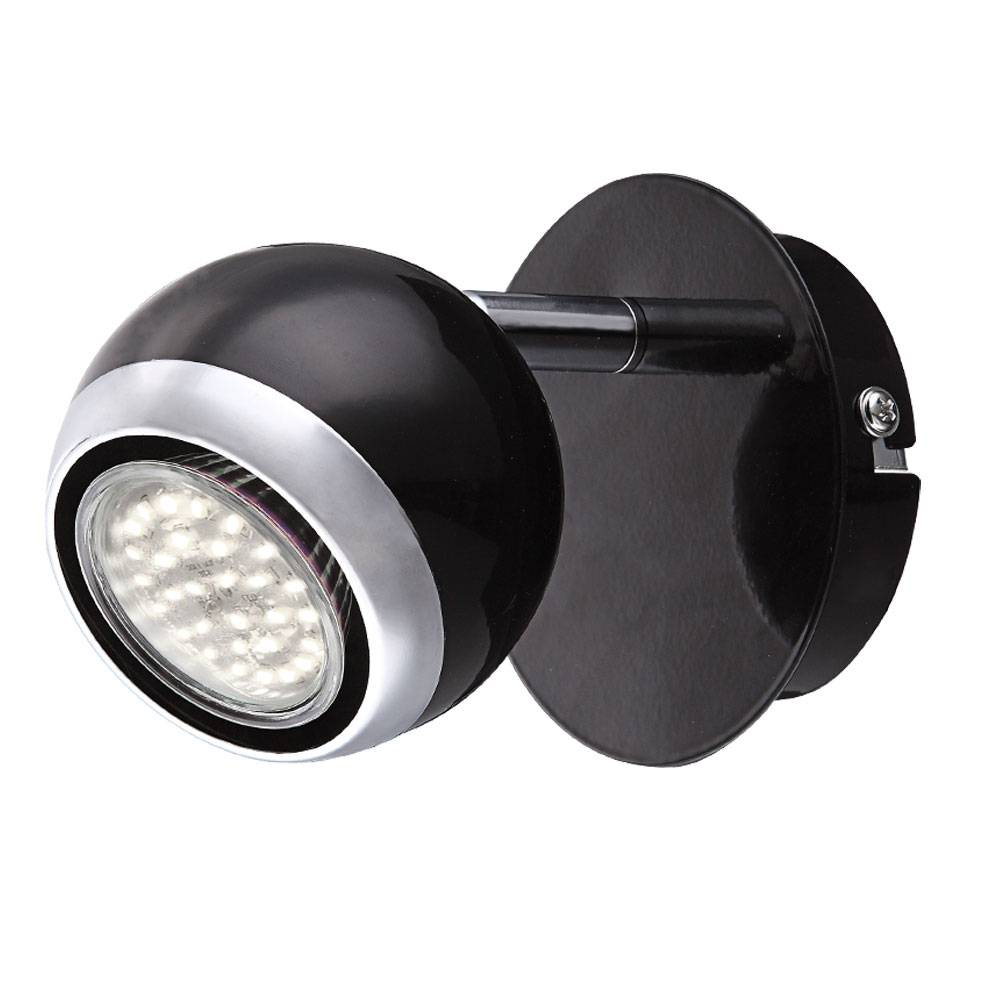 Wandlampe Metall Chrom Wandspot verstellbar LED Strahler, beweglicher Spot, schwarz ring Design, 1x LED 3W 250 lm warmweiß, H 11,5 cm