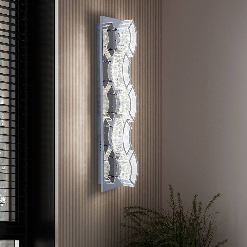 Kristall Wandlampe LED Kristallleuchte Wandlampe Modern Designleuchte, geschwungen aus Chrom, 1x LED 15W 1020Lm neutralweiß, L 59 cm