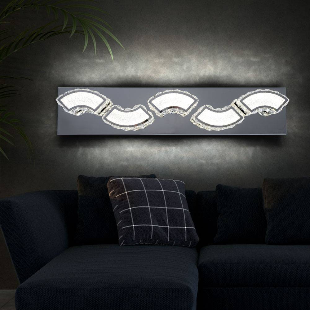 Kristall Wandlampe LED Kristallleuchte Wandlampe Modern Designleuchte, geschwungen aus Chrom, 1x LED 15W 1020Lm neutralweiß, L 59 cm, 2er Set