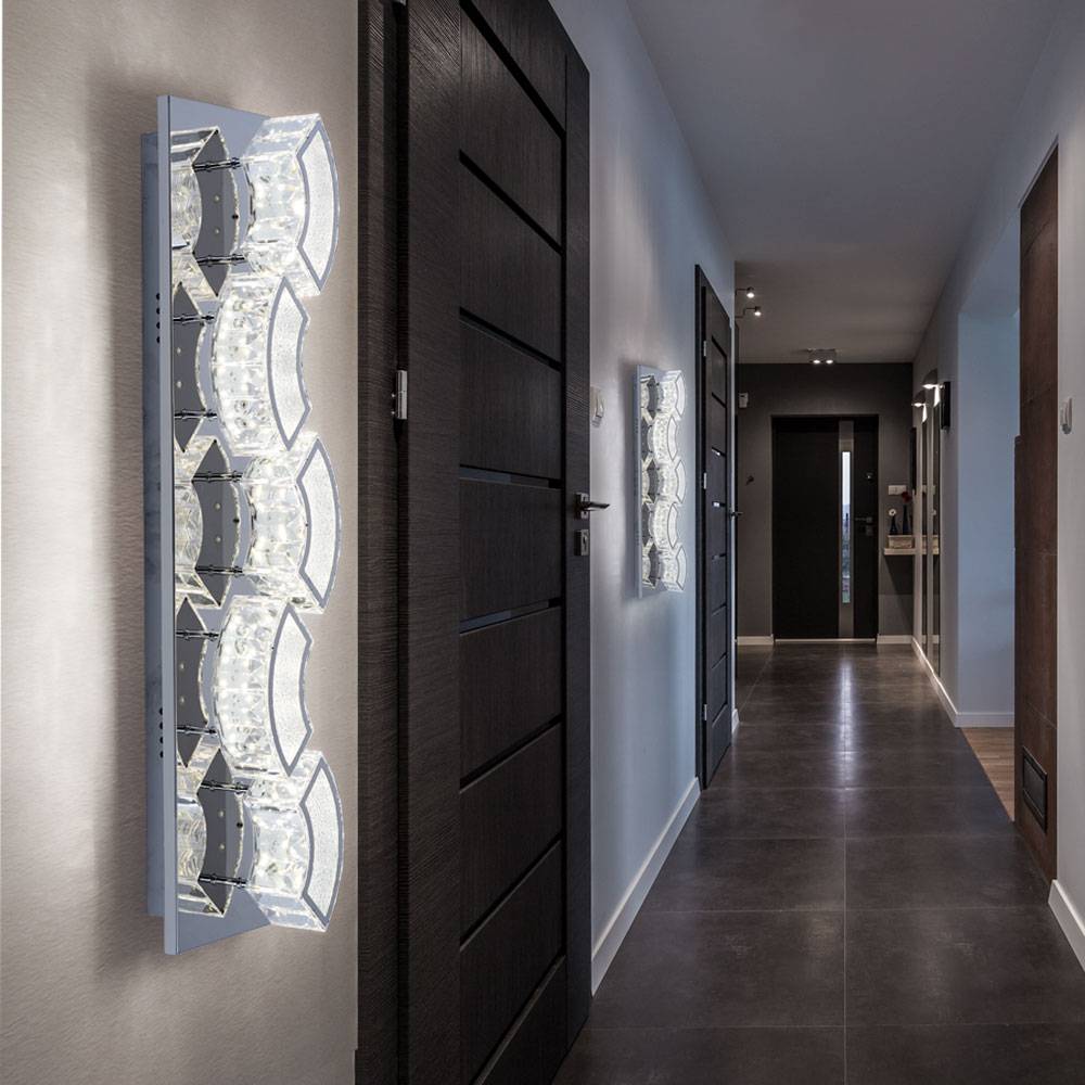 Kristall Wandlampe LED Kristallleuchte Wandlampe Modern Designleuchte, geschwungen aus Chrom, 1x LED 15W 1020Lm neutralweiß, L 59 cm