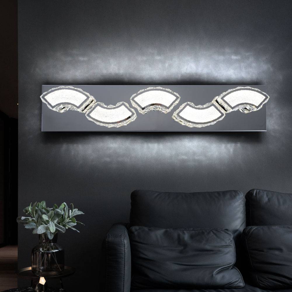 Kristall Wandlampe LED Kristallleuchte Wandlampe Modern Designleuchte, geschwungen aus Chrom, 1x LED 15W 1020Lm neutralweiß, L 59 cm, 2er Set