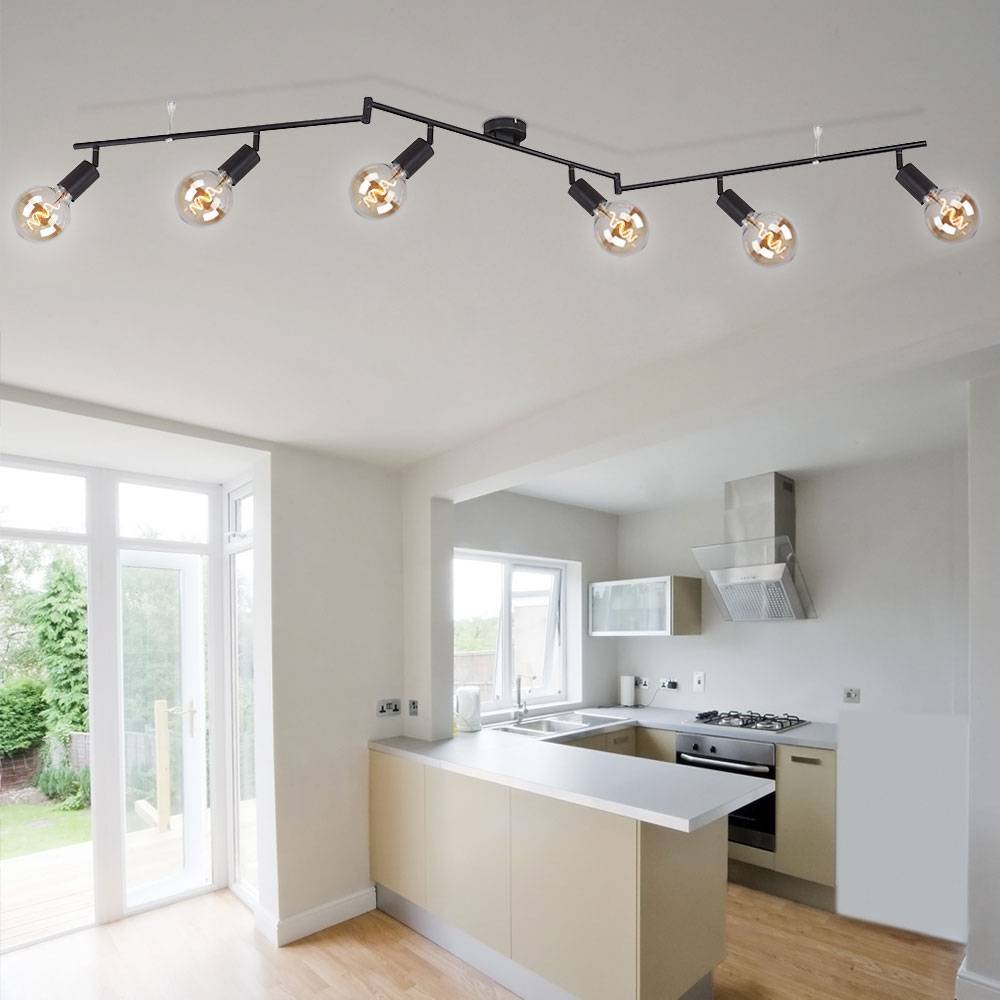 Spotleuchte schwarz Deckenlampe schwarz Metall Spots Deckenleuchte schwenkbar, 6 Flammig, 6x E27, LxBxH 180 x 8,5 x 18,5 cm