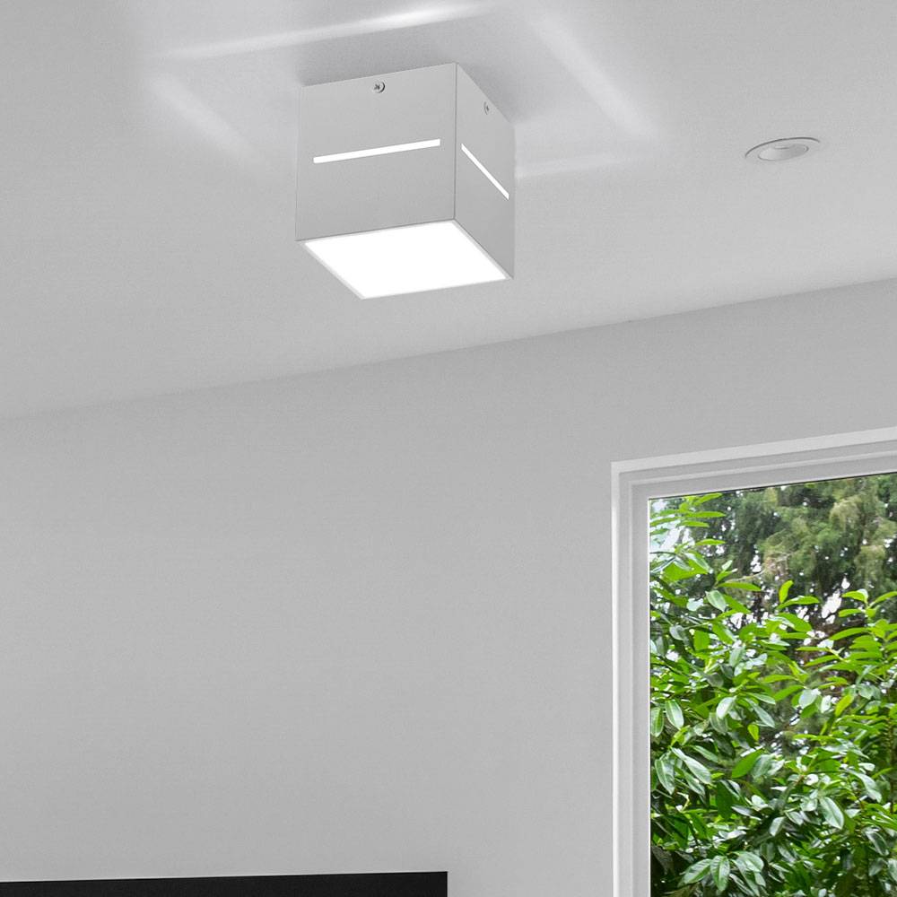 Deckenspot eckig weiß Aufbau-Deckenstrahler Aufbauspot Flur, mit Lichteffekt aus Aluminium, 1x G9, LxH 10x10 cm