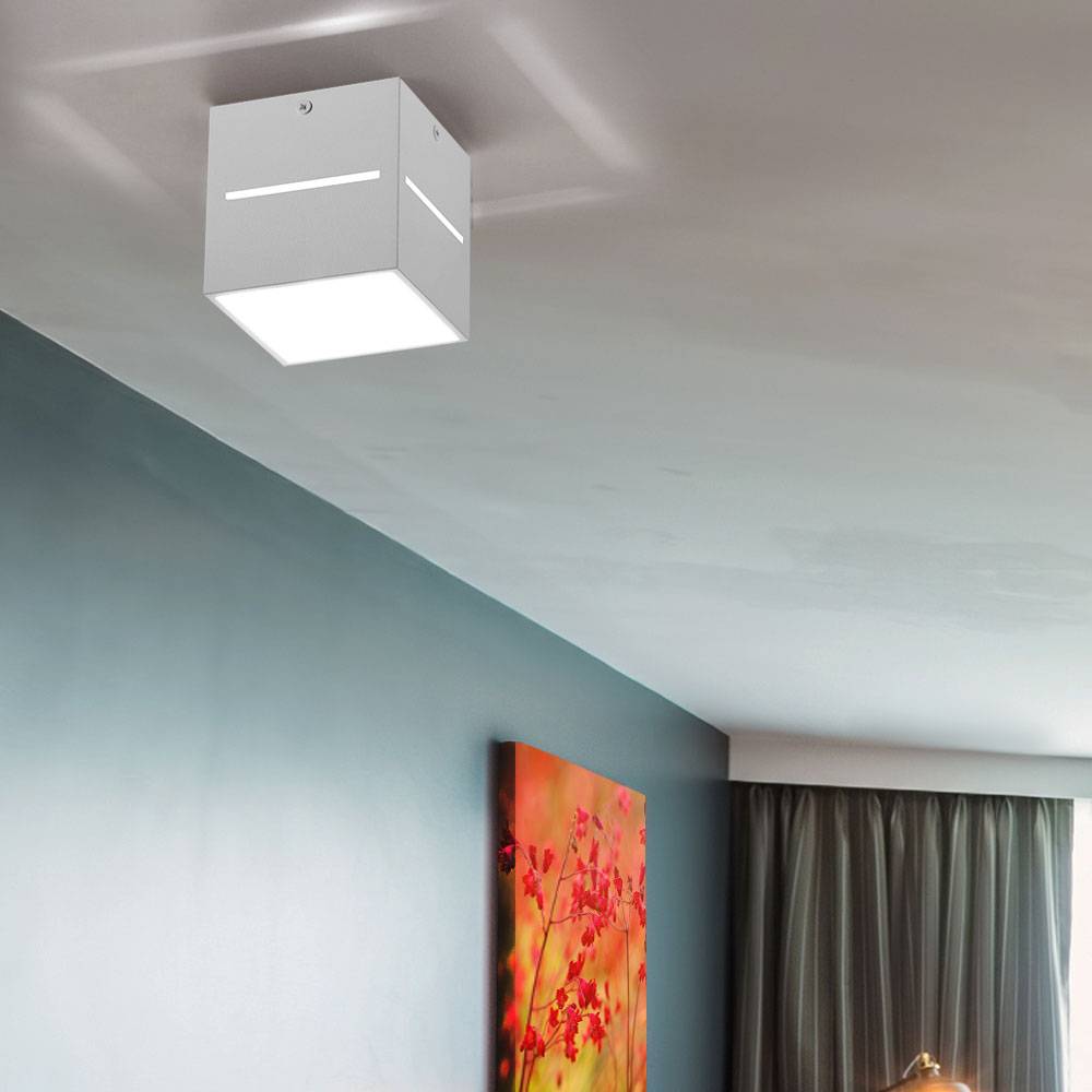 Deckenspot eckig weiß Aufbau-Deckenstrahler Aufbauspot Flur, mit Lichteffekt aus Aluminium, 1x G9, LxH 10x10 cm