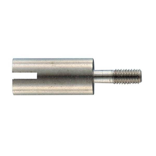 Ein Metalladapter mit einem geschlitzten Zylinder und gewindeter Endseite, typischerweise verwendet zur Befestigung oder Verbindung von Komponenten in Maschinen.