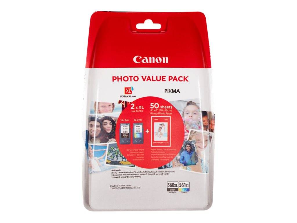 Canon PG-560XL/CL-561XL Photo Value Pack - Glänzend - 2er-Pack - Hohe Ergiebigkeit - Schwarz, Farbe (Cyan, Magenta, Gelb)