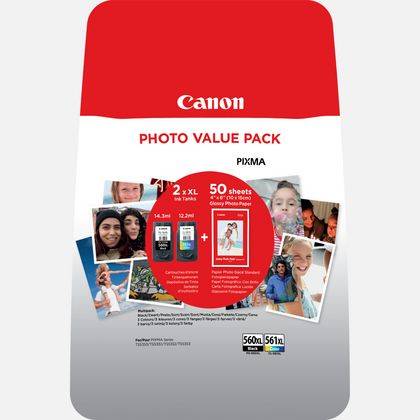 Canon PG-560XL/CL-561XL Photo Value Pack - Glänzend - 2er-Pack - Hohe Ergiebigkeit - Schwarz, Farbe (Cyan, Magenta, Gelb)