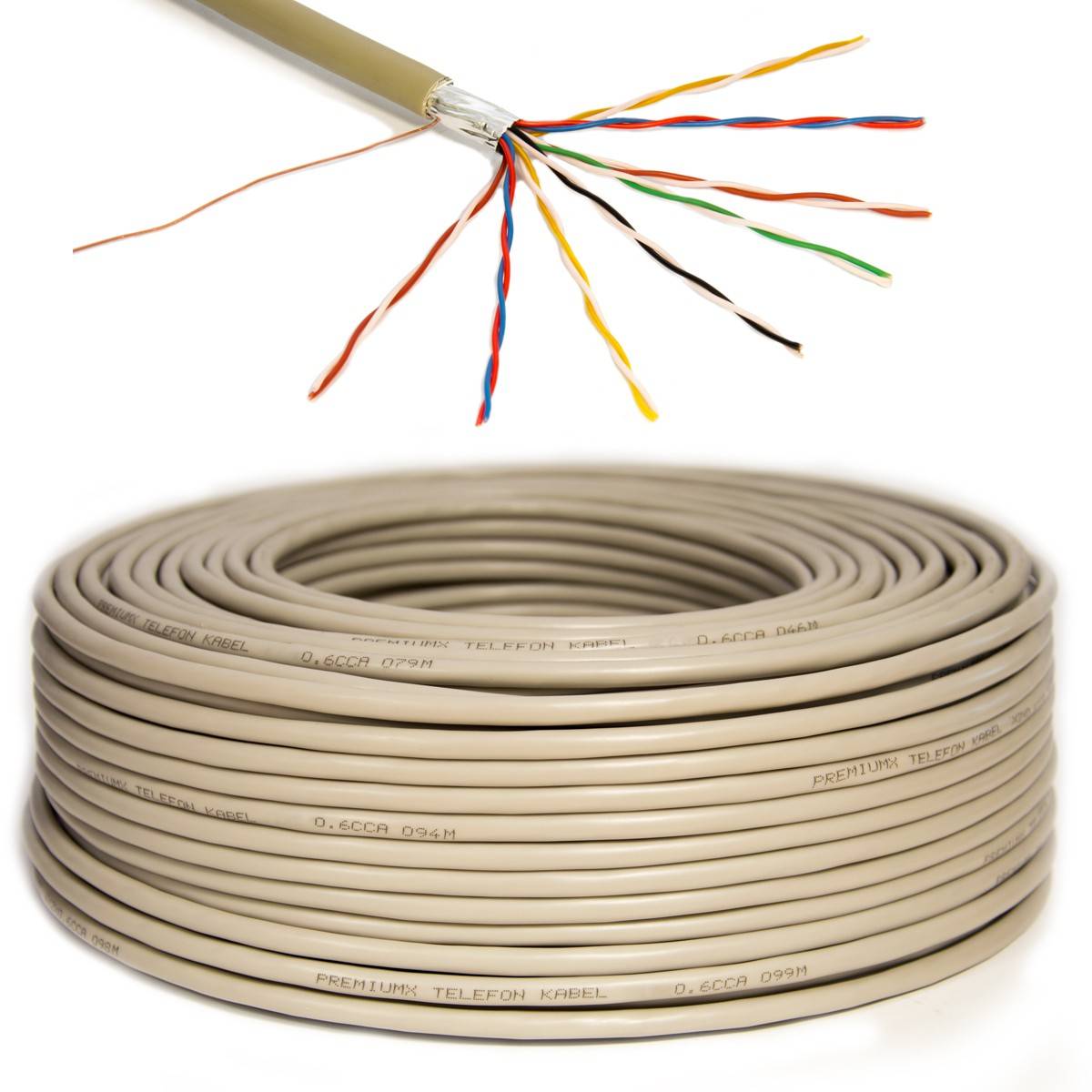 PremiumX 25m Telefonkabel 8x2x0,6mm J-Y(ST)Y Telefonleitung 16-Adern rund Fernmeldekabel Installationsleitung Verlegekabel