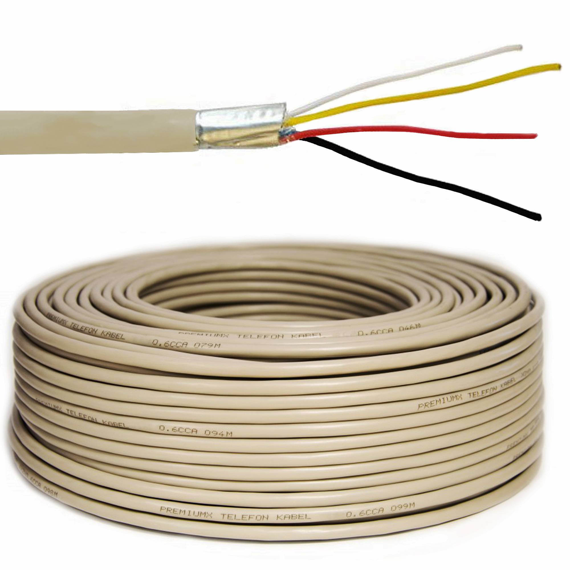 PremiumX 50m Telefonkabel 2x2x0,6mm J-Y(ST)Y Telefonleitung 4-Adern rund Fernmeldekabel Installationsleitung Verlegekabel