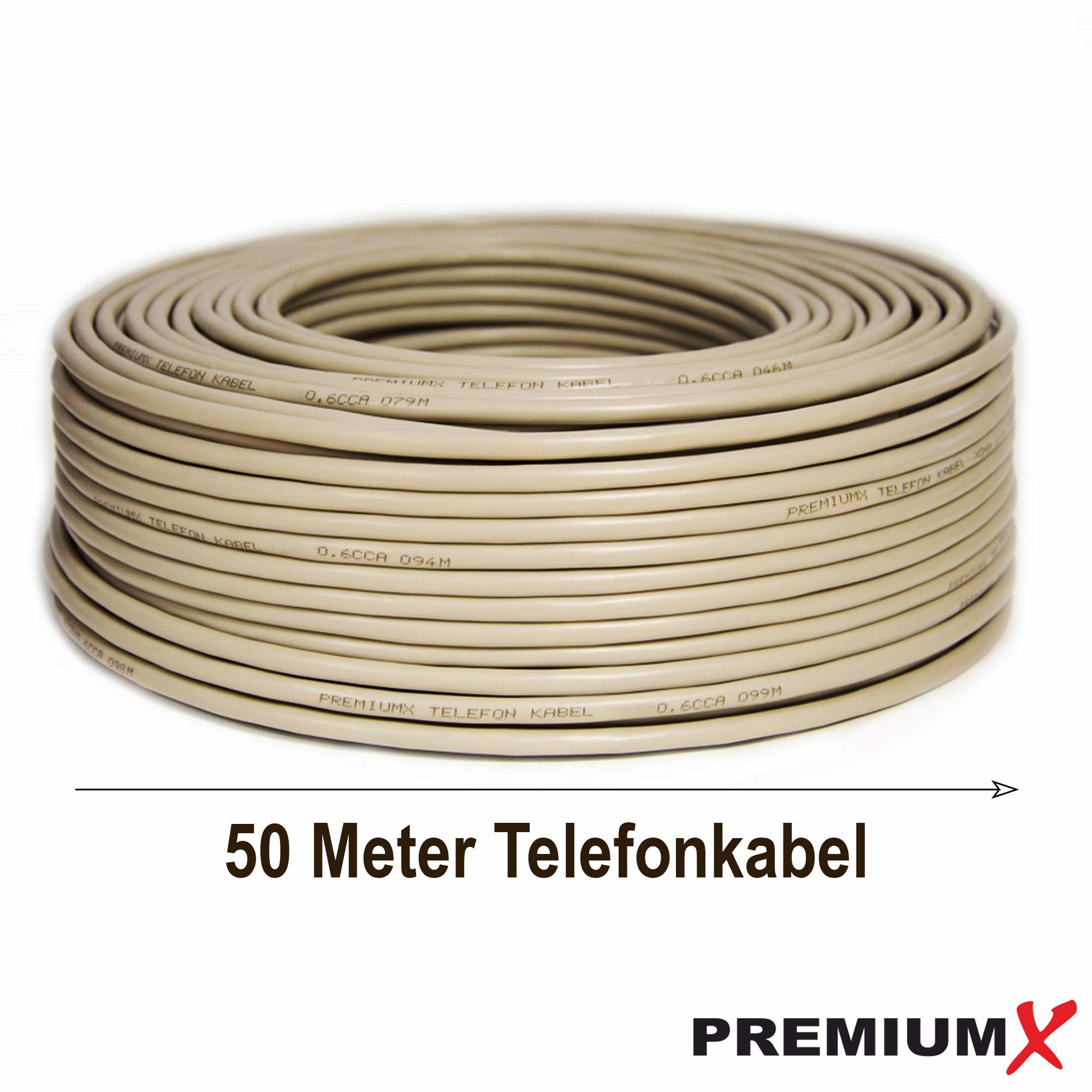 PremiumX 50m Telefonkabel 2x2x0,6mm J-Y(ST)Y Telefonleitung 4-Adern rund Fernmeldekabel Installationsleitung Verlegekabel