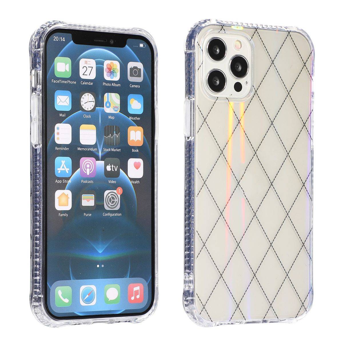 Für Apple iPhone 12 / 12 Pro Shockproof TPU Rauten Muster Schutz Tasche Hülle Cover Transparent