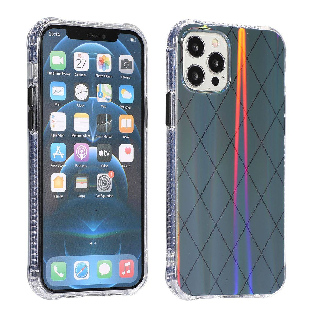 Für Apple iPhone 12 Pro Max Shockproof TPU Rauten Muster Schutz Tasche Hülle Cover Grau