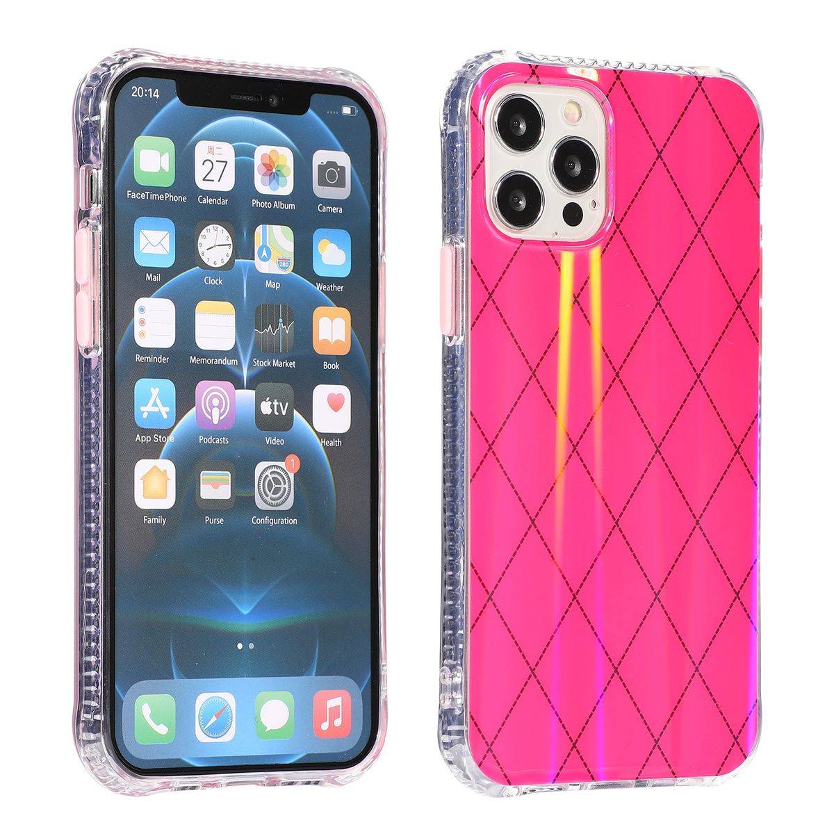 Für Apple iPhone 12 Pro Max Shockproof TPU Rauten Muster Schutz Tasche Hülle Cover Rose Rot