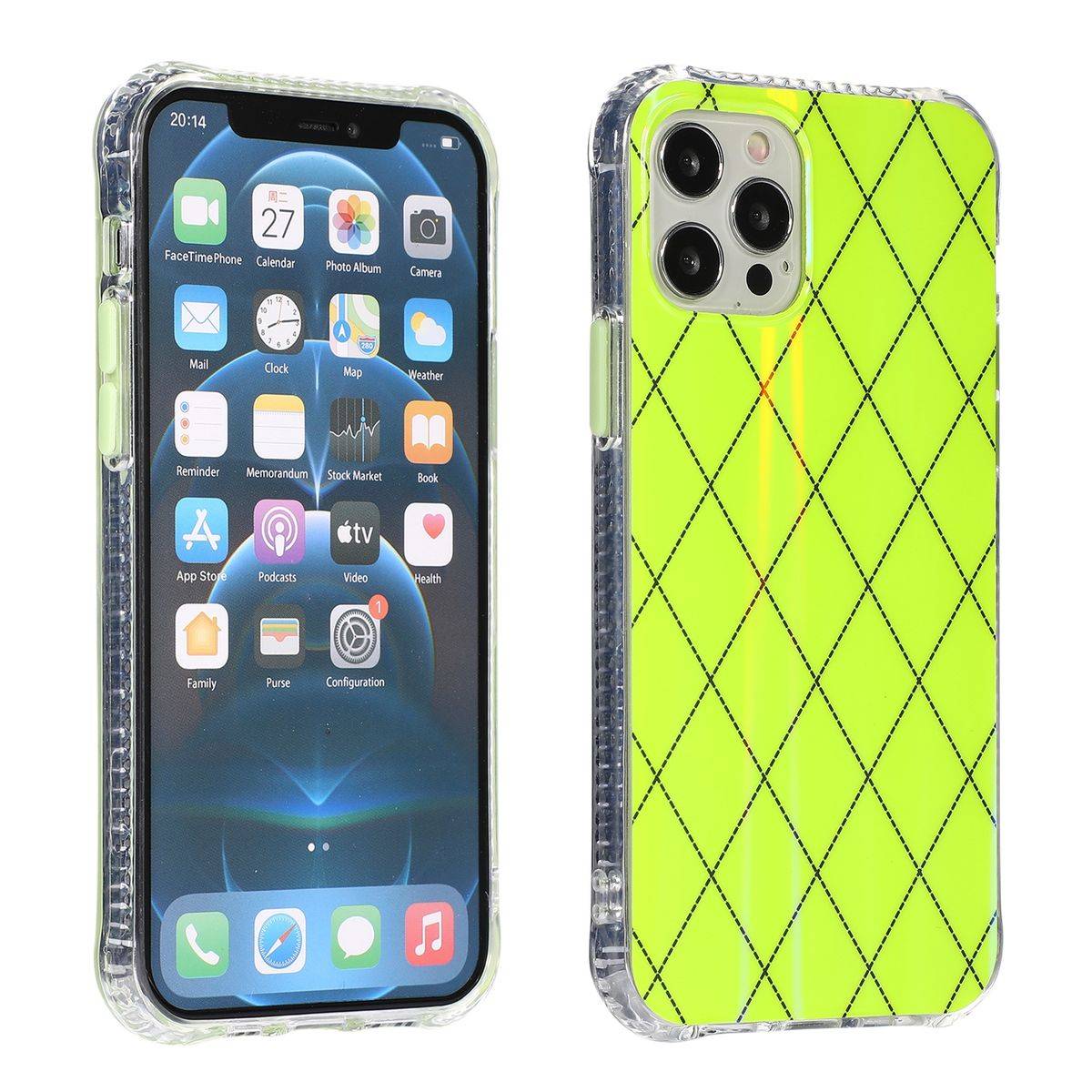 Für Apple iPhone 12 Pro Max Shockproof TPU Rauten Muster Schutz Tasche Hülle Cover Grün
