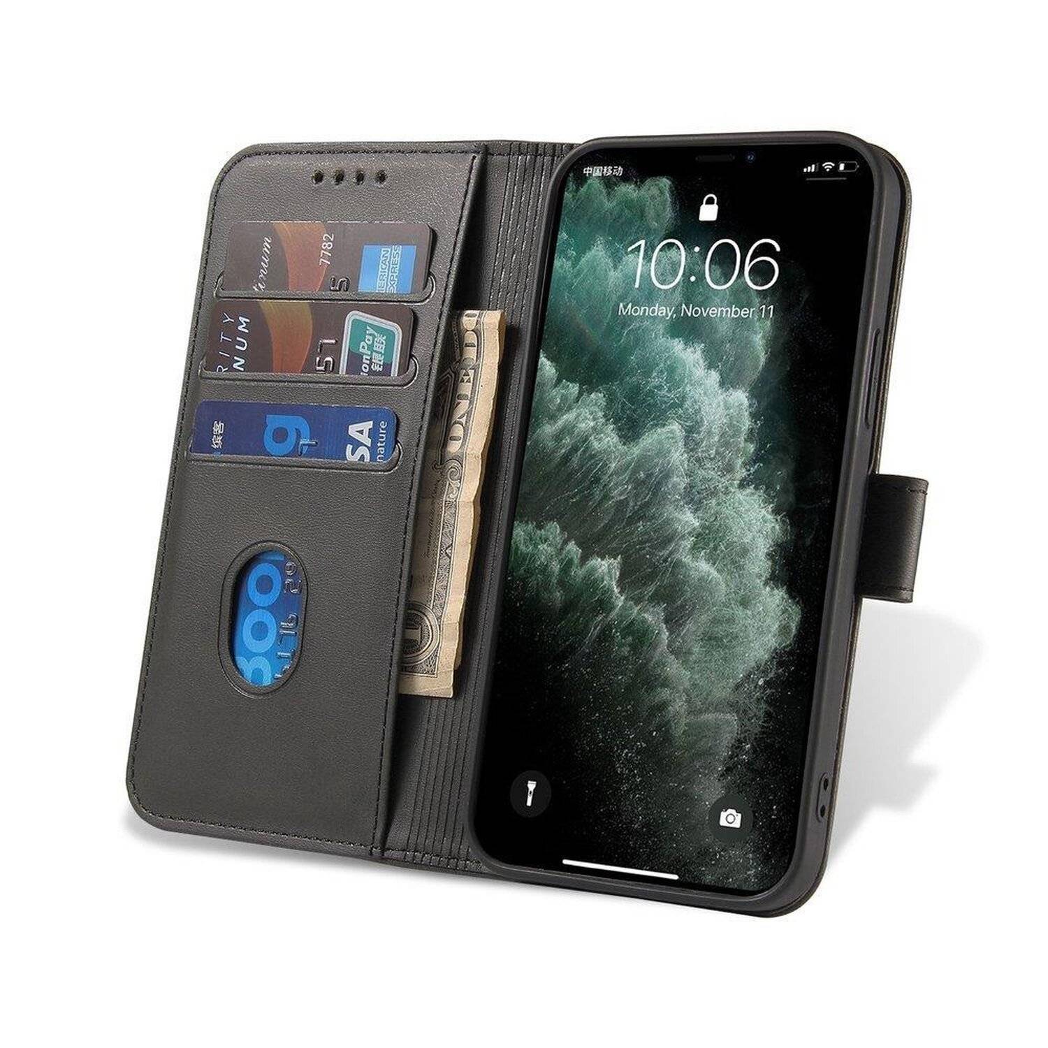 Premium Magnet Case Buch Tasche Schutzhülle aufklappbare Hülle Standfunktion Zubehör für Motorola Moto G30 Schwarz