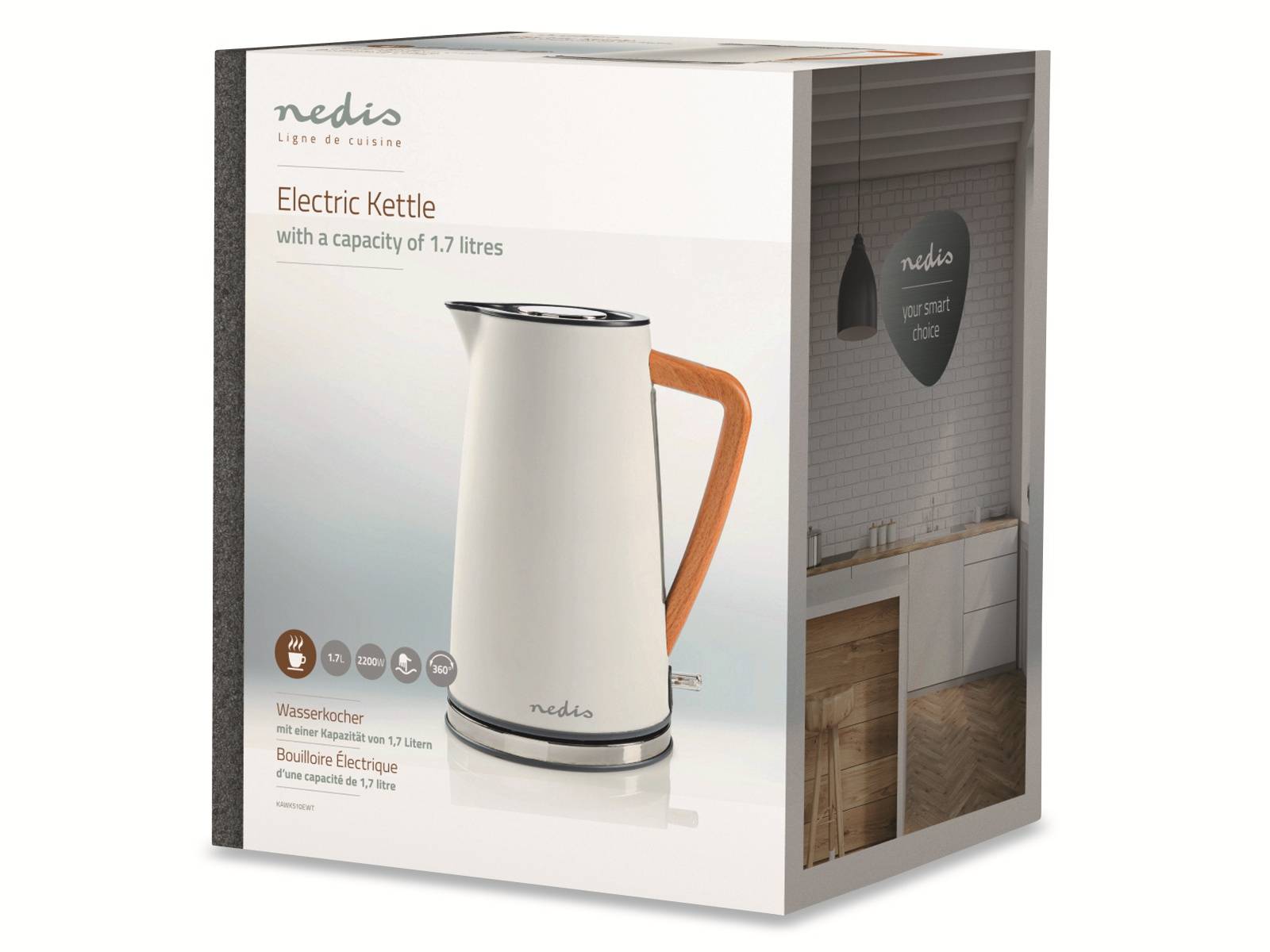 NEDIS Wasserkocher KAWK510EWT, 1,7 l, 2200 W