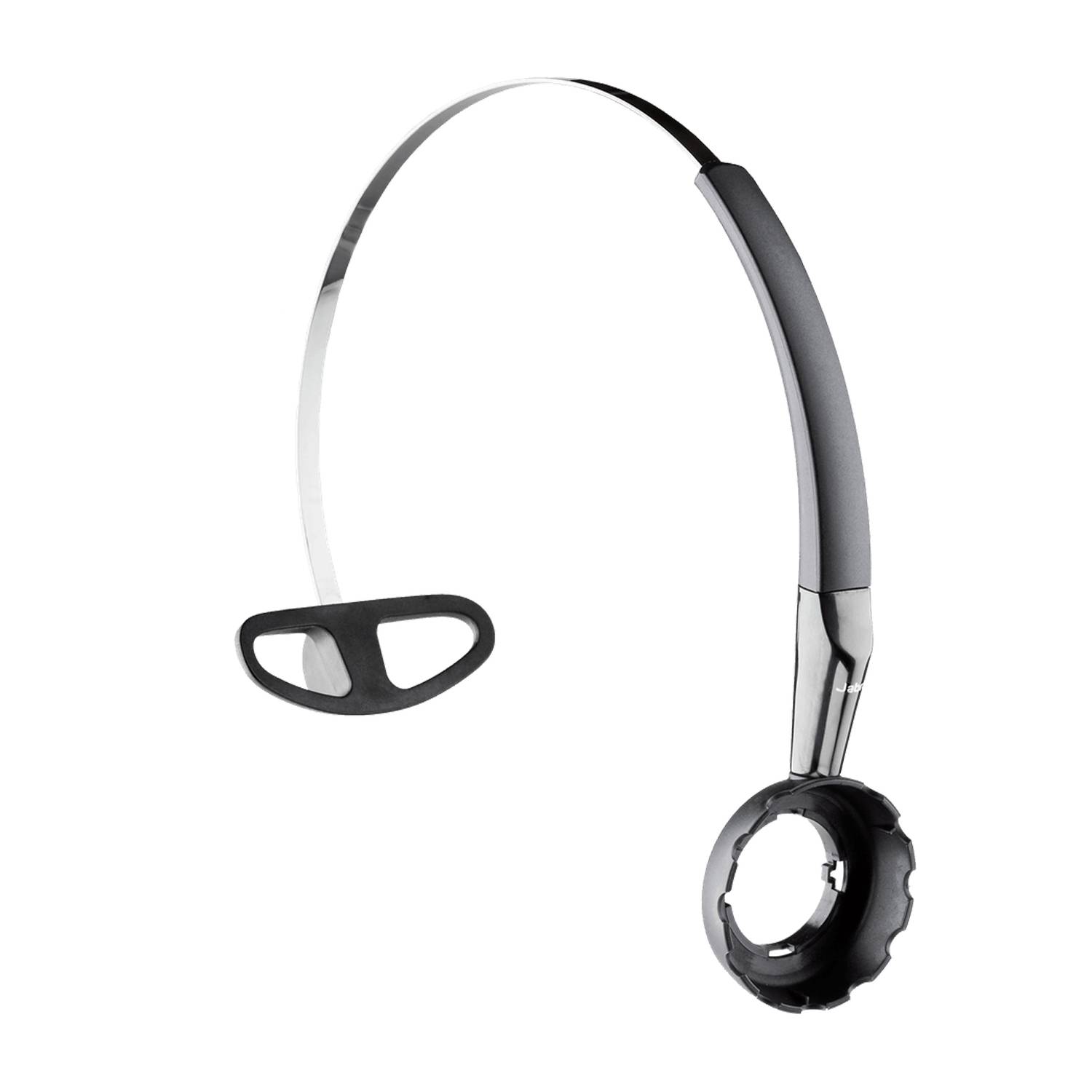 Schwarzes tragbares Kopfhörer-Headset mit dünnem gewölbtem Bügel und einem kreisförmigen Ohrhörer auf einer Seite, abgebildet auf weißem Hintergrund.