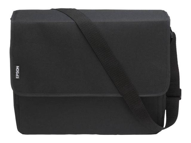 Schwarze Epson-Schultertasche mit Klappenabschluss und verstellbarem Riemen, vor weißem Hintergrund abgebildet.