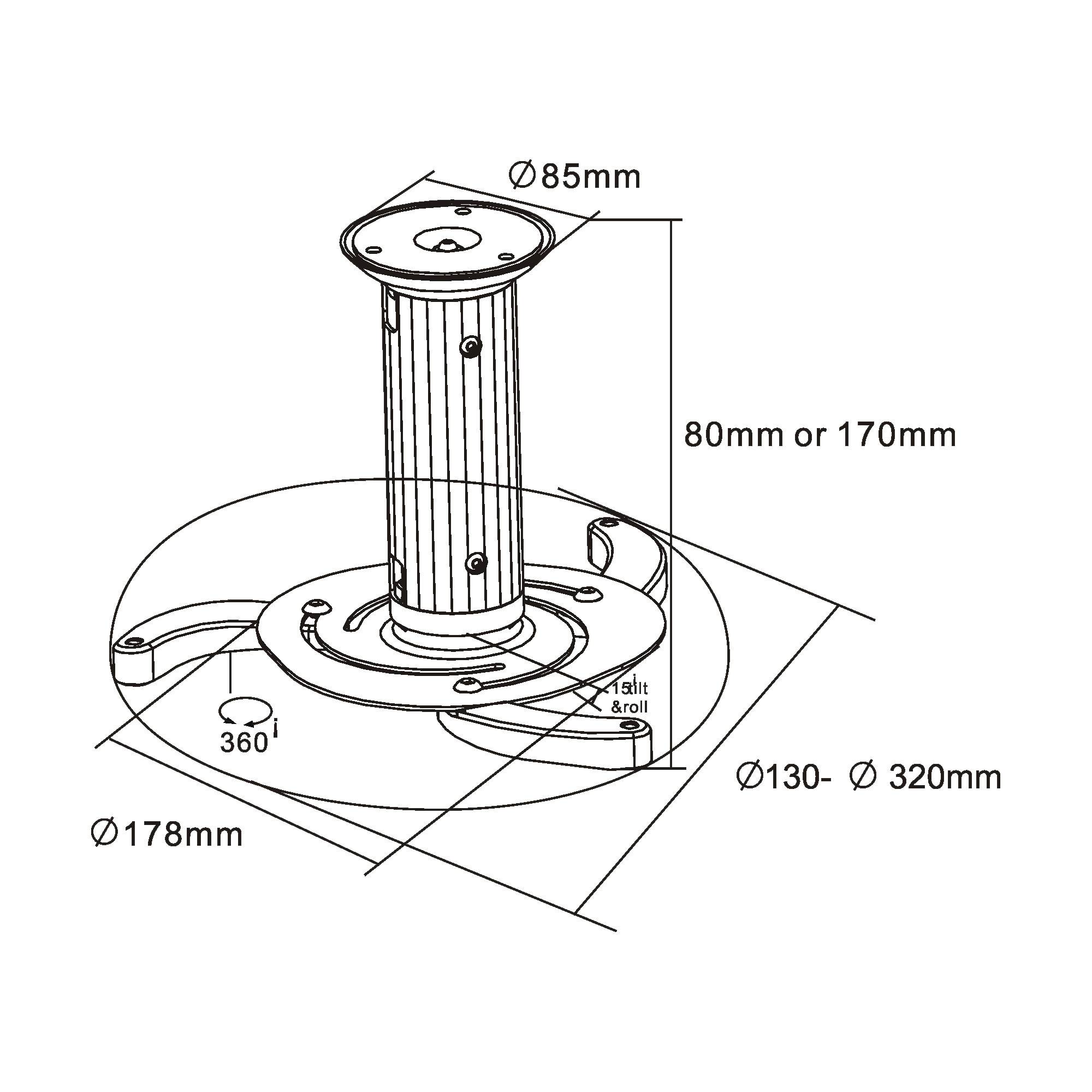 INLINE - Deckenhalterung für Beamer - Höhe 130/200mm - max. 10kg