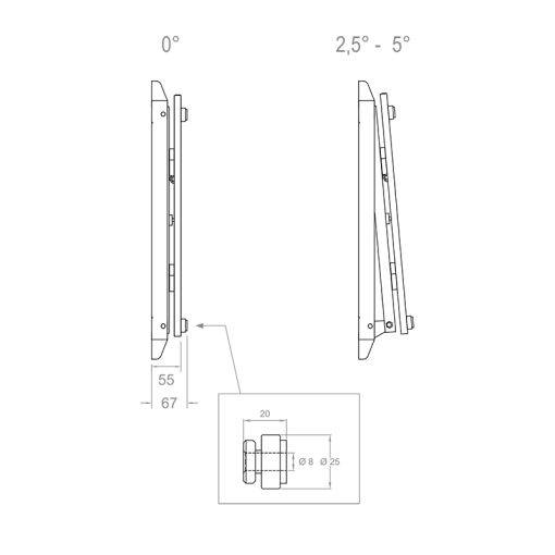 Hagor Drehbare Wandhalterung für SAMSUNG WM55H/R/B (Flip) - drehbar -90° - neigbar 0°/2,5°/5° - Wandabstand 67mm - max.