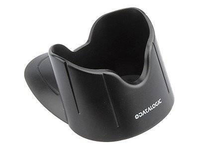 Schwarze Datalogic-Barcode-Scanner-Wiege auf weißem Hintergrund.