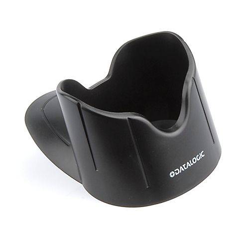 Schwarze Datalogic-Barcode-Scanner-Wiege/Dockingstation auf weißem Hintergrund.