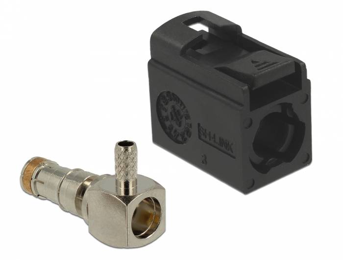 DeLOCK 89713, FAKRA A, Männlich, 90°, Gold, Schwarz, Edelstahl, Messing, Kupfer, Nickel, Kunststoff