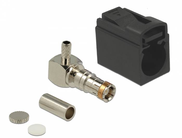 DeLOCK 89713, FAKRA A, Männlich, 90°, Gold, Schwarz, Edelstahl, Messing, Kupfer, Nickel, Kunststoff