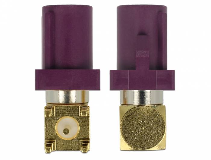 DeLOCK 89775, FAKRA D, Männlich, 90°, Gold, Gold, Edelstahl, Violett, Messing, Bronze, Nickel, Kunststoff