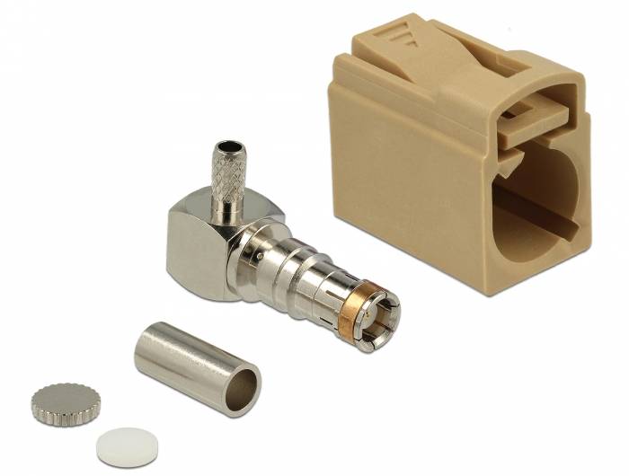 DeLOCK 89724, FAKRA L, Männlich, 90°, Gold, Beige, Edelstahl, Messing, Kupfer, Nickel, Kunststoff
