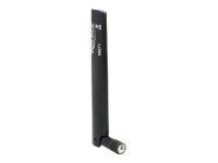 Schwarze Computerantenne oder drahtloser Adapter mit einer kleinen zusammenklappbaren Basis, abgebildet auf weißem Hintergrund.