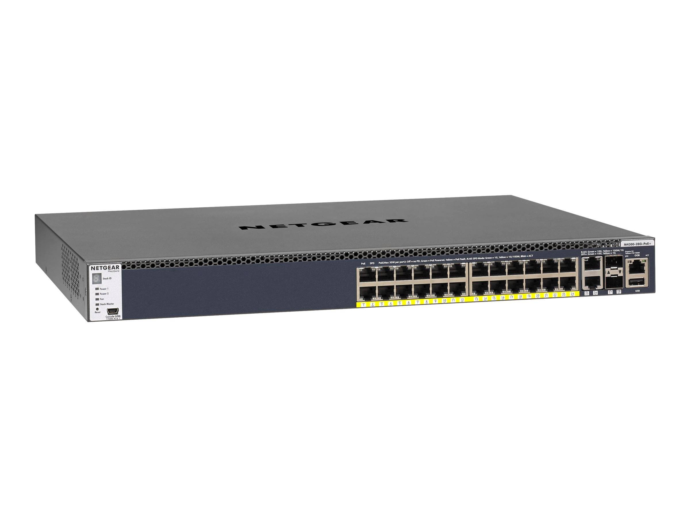 NETGEAR M4300-28G-PoE+ - Switch - L3 - managed - 2 x 10/100/1000/10000 + 2 x 10 Gigabit SFP+ + 24 x 10/100/1000 (PoE+)