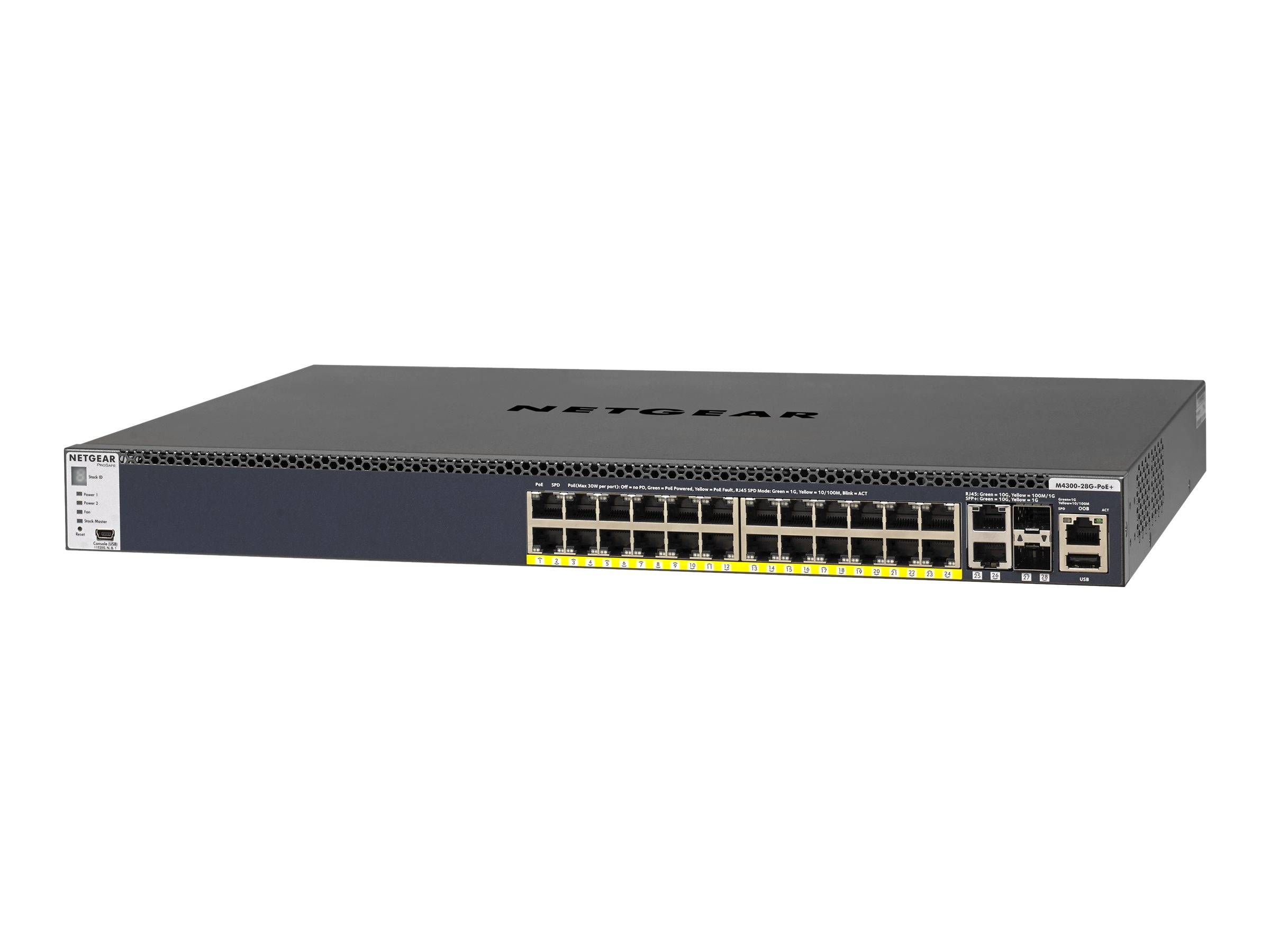 NETGEAR M4300-28G-PoE+ - Switch - L3 - managed - 2 x 10/100/1000/10000 + 2 x 10 Gigabit SFP+ + 24 x 10/100/1000 (PoE+)