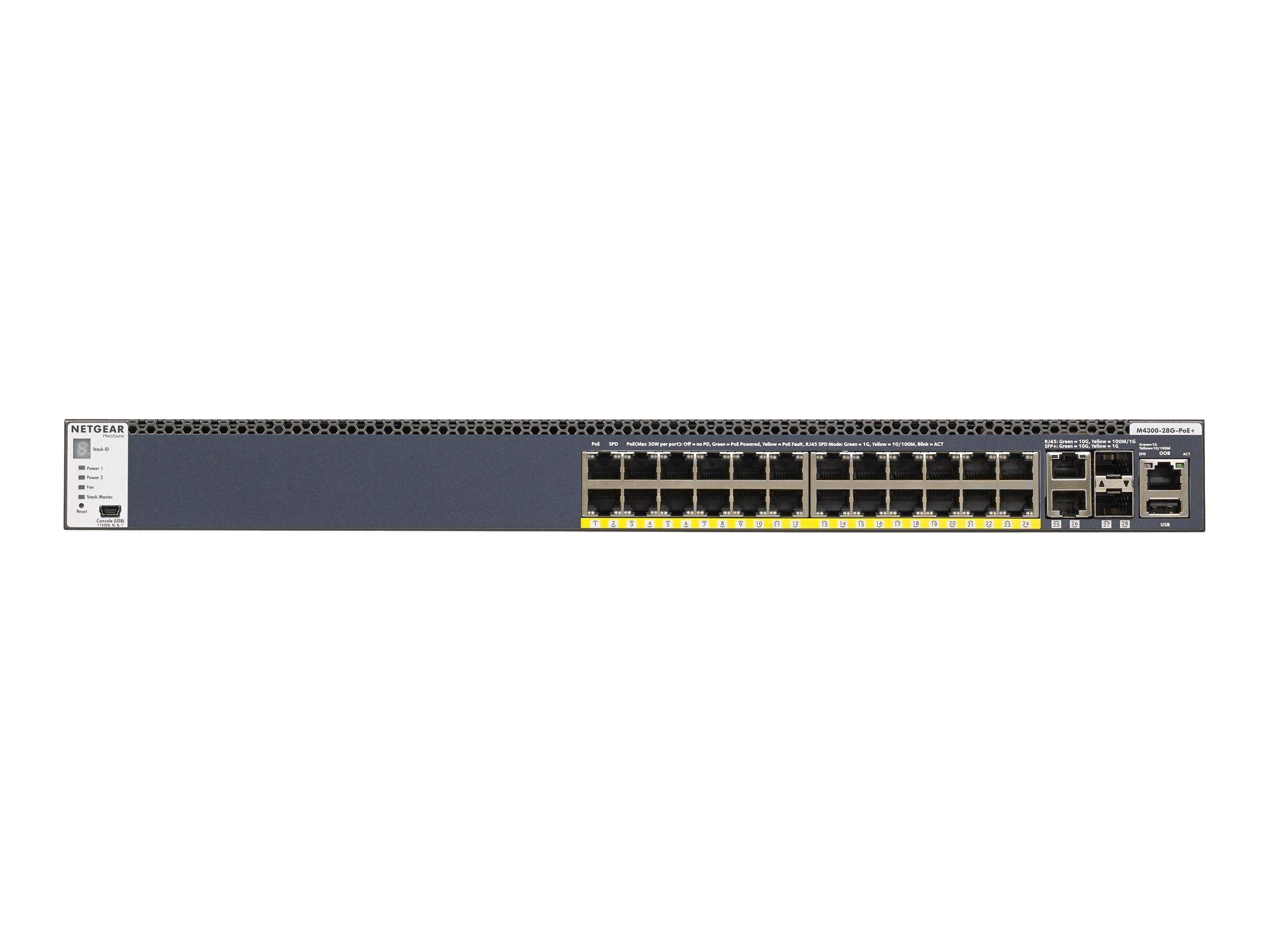 NETGEAR M4300-28G-PoE+ - Switch - L3 - managed - 2 x 10/100/1000/10000 + 2 x 10 Gigabit SFP+ + 24 x 10/100/1000 (PoE+)