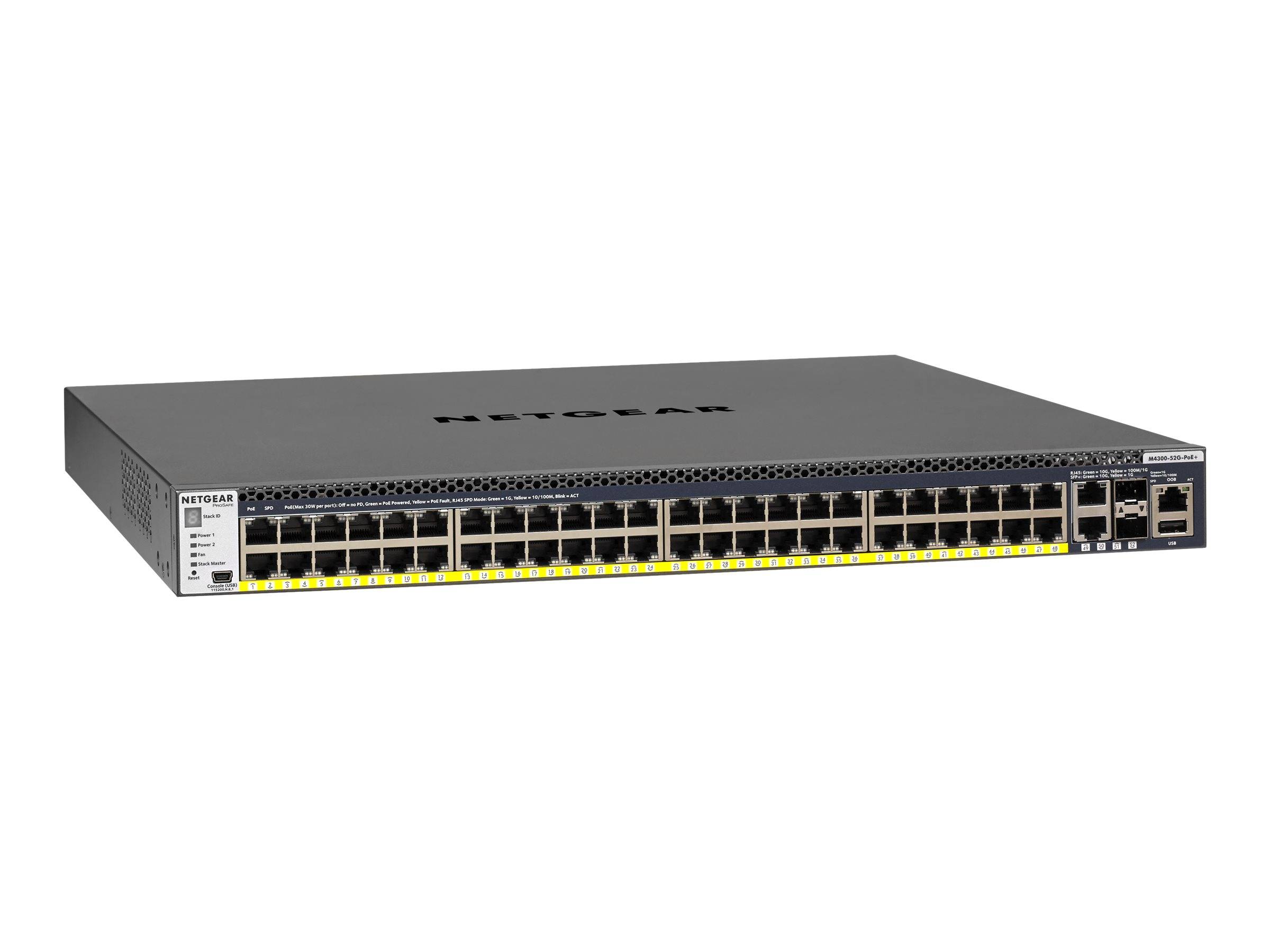 NETGEAR M4300-52G-PoE+ - Switch - L3 - managed - 2 x 10/100/1000/10000 + 2 x 10 Gigabit SFP+ + 48 x 10/100/1000 (PoE+)