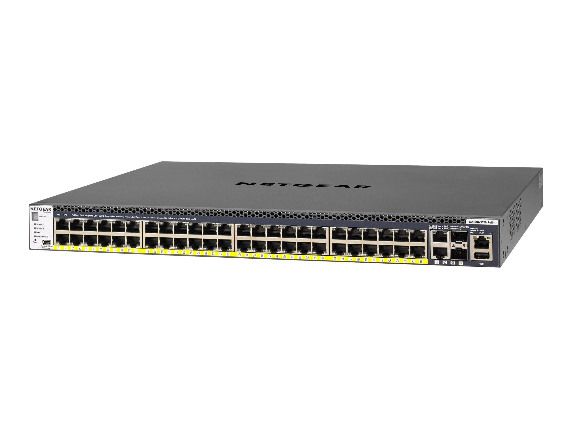 NETGEAR M4300-52G-PoE+ - Switch - L3 - managed - 2 x 10/100/1000/10000 + 2 x 10 Gigabit SFP+ + 48 x 10/100/1000 (PoE+)