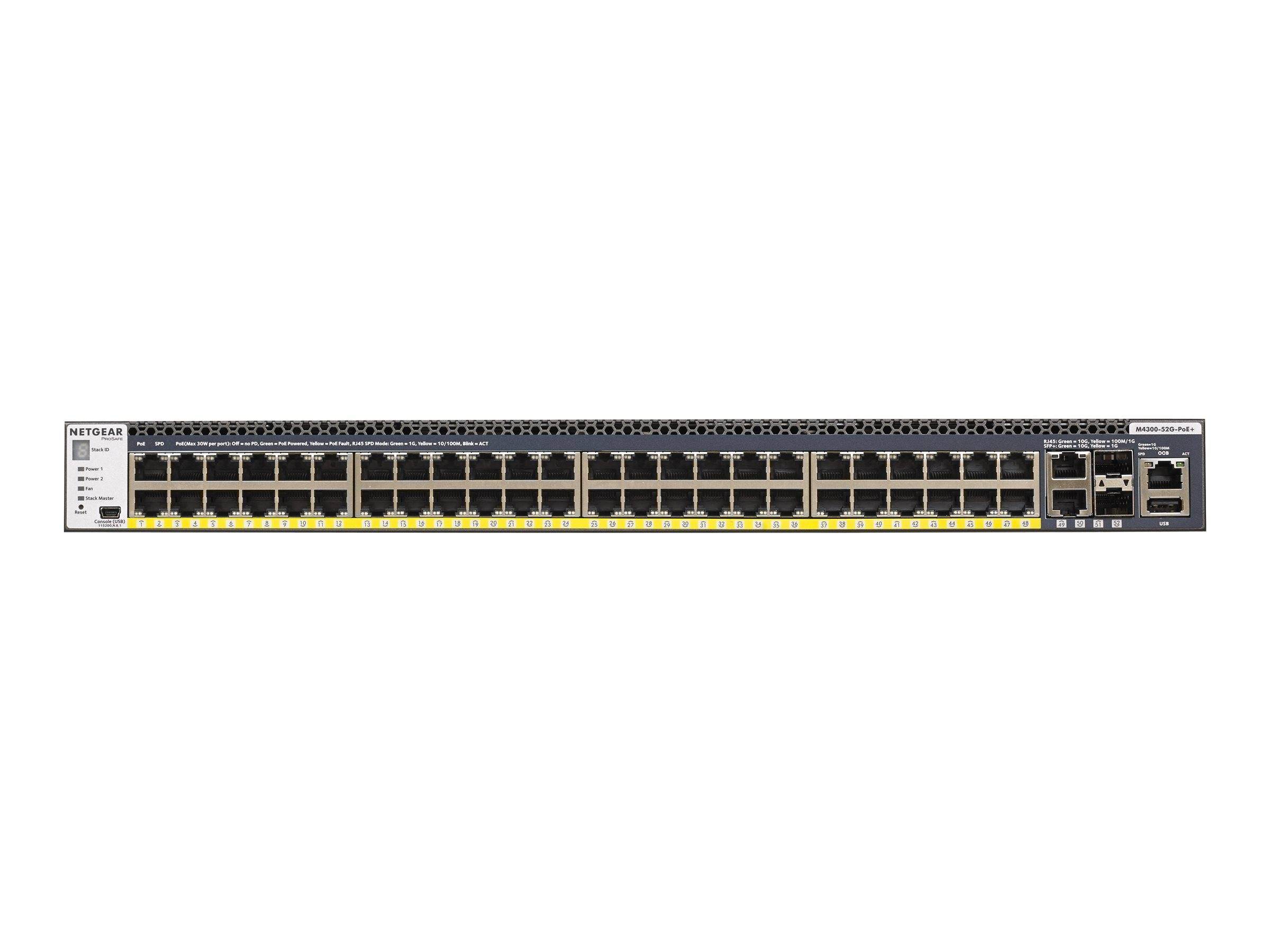 NETGEAR M4300-52G-PoE+ - Switch - L3 - managed - 2 x 10/100/1000/10000 + 2 x 10 Gigabit SFP+ + 48 x 10/100/1000 (PoE+)