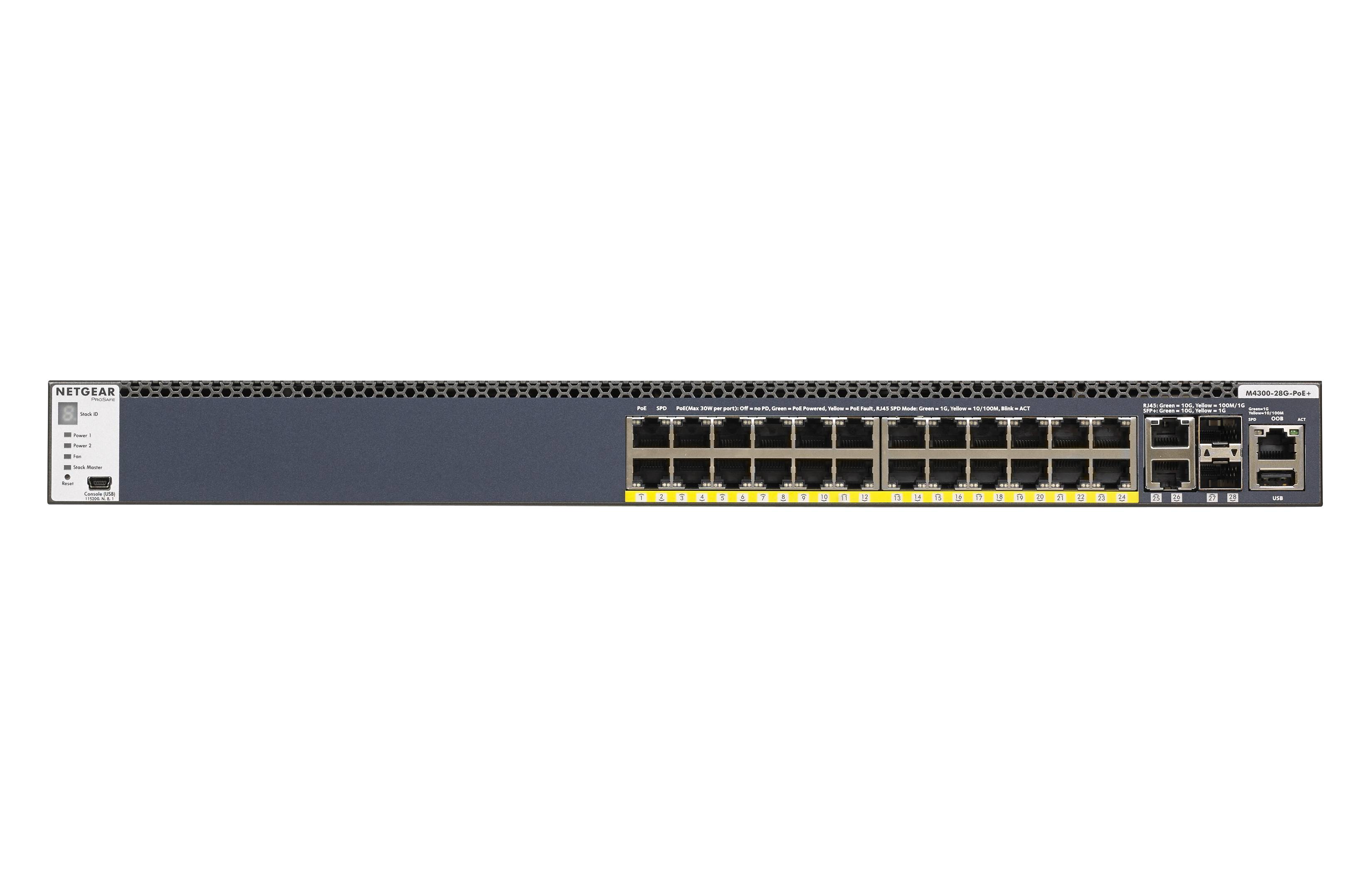 NETGEAR M4300-28G-PoE+ - Switch - L3 - managed - 2 x 10/100/1000/10000 + 2 x 10 Gigabit SFP+ + 24 x 10/100/1000 (PoE+)
