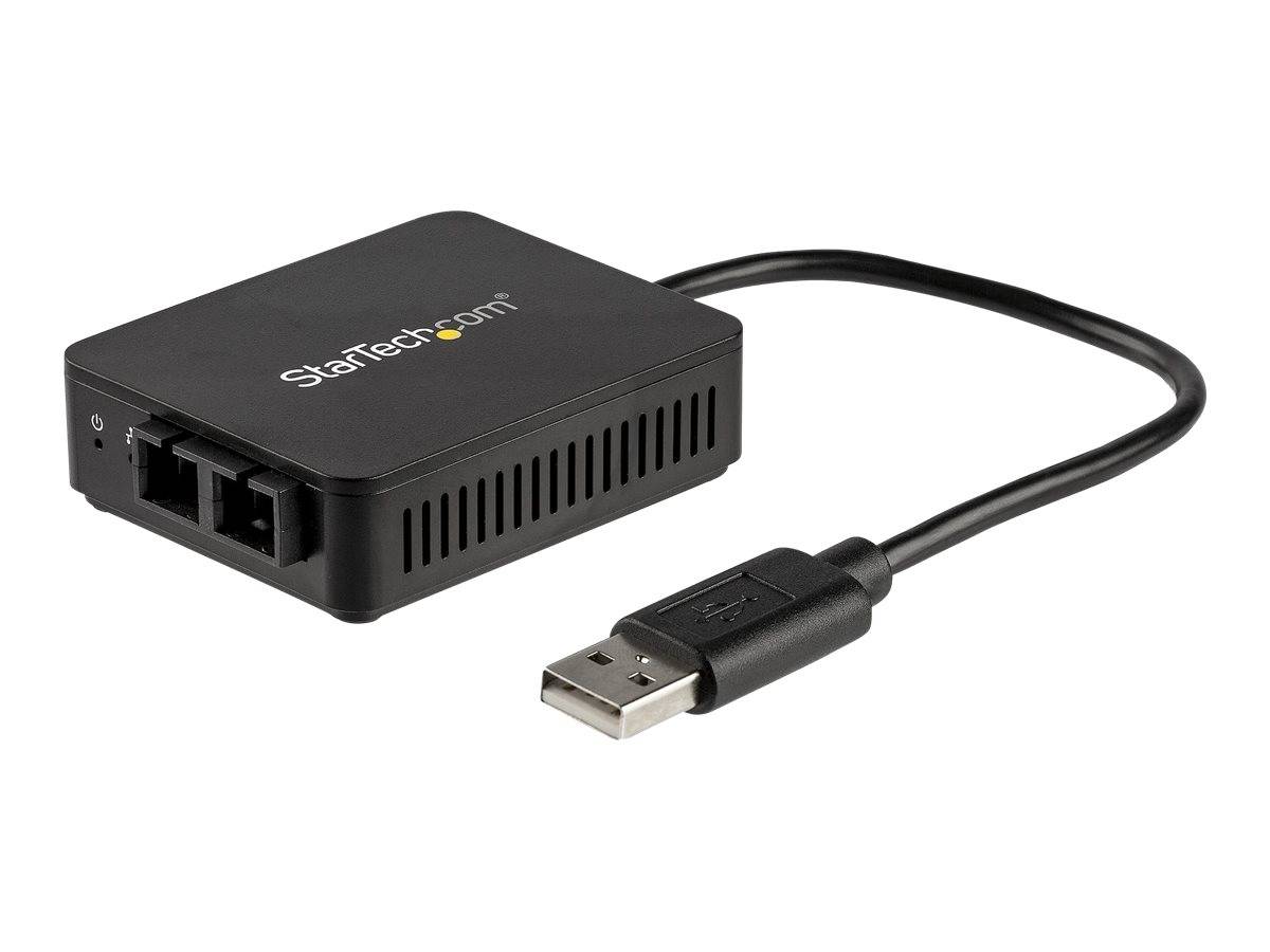 Black StarTech.com USB-Netzwerkadapter mit drei Ethernet-Anschlüssen und angeschlossenem USB-Kabel, dargestellt auf weißem Hintergrund.