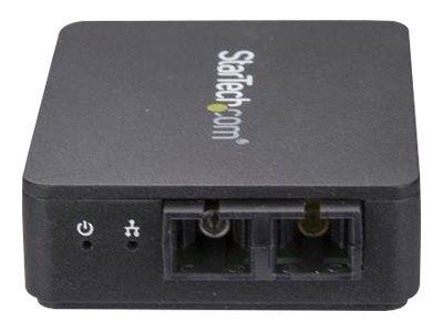 Kleine StarTech.com Netzwerkadapter-Box mit zwei Ethernet-Anschlüssen und Status-/Stromversorgungsindikatoren auf der Vorderseite.